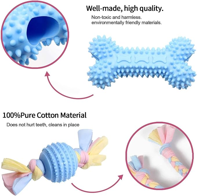Dog Chew Toys, 7pcs Dog Puppies Teething Chewing Toy Set with Ball and Colorful Ropes, Interactive Pet Toys for Small and Medium Dogs (Blue)