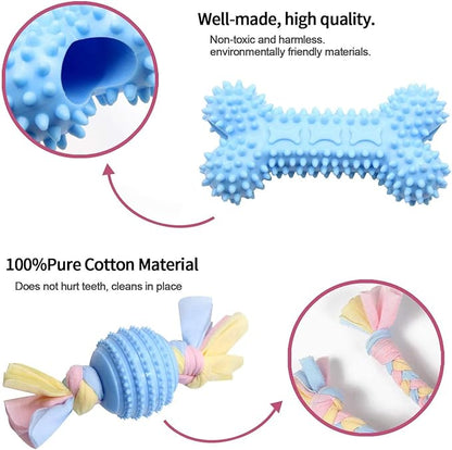 Dog Chew Toys, 7pcs Dog Puppies Teething Chewing Toy Set with Ball and Colorful Ropes, Interactive Pet Toys for Small and Medium Dogs (Blue)