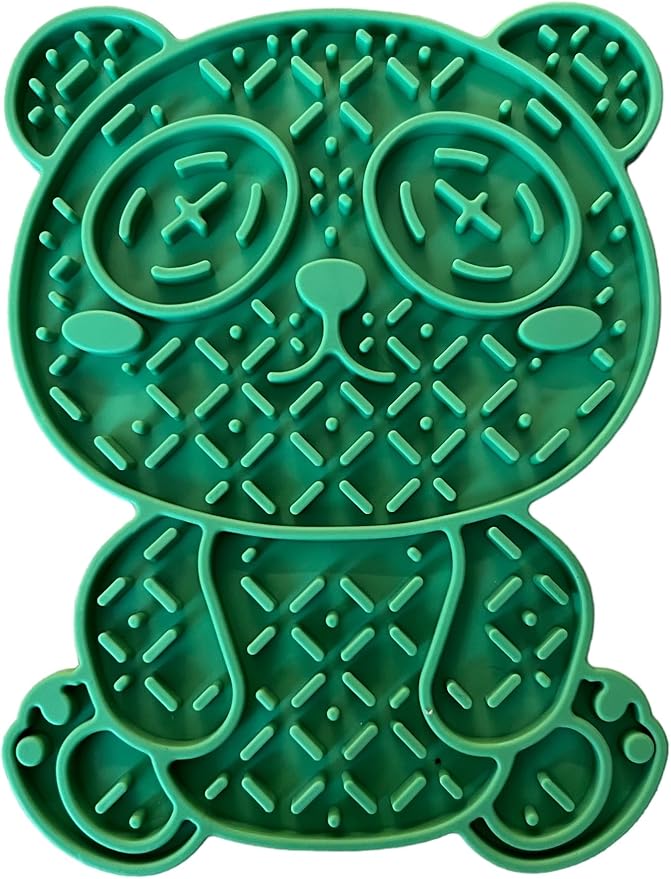 Silicone Panda Enrichment Lick Mat for Dogs & Cats with Suction Cups- Dog Slow Feeder Mat- Non Slip Slow Feeder Lick Mat- Calming Mat for Bath, Grooming, Nail Trim - (Green)