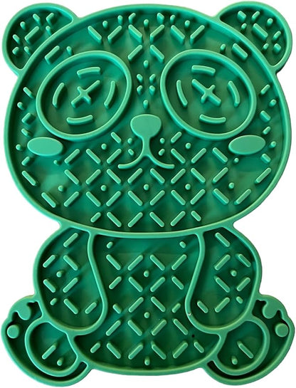 Silicone Panda Enrichment Lick Mat for Dogs & Cats with Suction Cups- Dog Slow Feeder Mat- Non Slip Slow Feeder Lick Mat- Calming Mat for Bath, Grooming, Nail Trim - (Green)