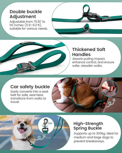Hands Free Dog Leash, 2-in-1 Detachable Pet Seatbelt,5.9-9.2 ft Crossbody Dog Leash with Double-Sided Reflective for Walking, Hiking, Travel etc.(Orange)