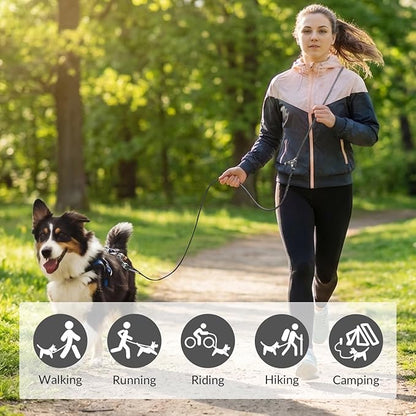 8.2ft Hands Free Dog Leash,Versatile Waist & Crossbody Lead for Medium Dogs,Waterproof & Adjustable for Running Jogging Walking, 360° Swivel Metal Buckle (Black)