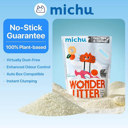 Michu Wonder Cat Litter, Cassava Plant-Based Cat Litter, Automatic Litter Box Friendly, Flushable & Fast Clumping, Low Dust Odor Control, 5.5lb/88oz - Lemon Tea 12 Pack