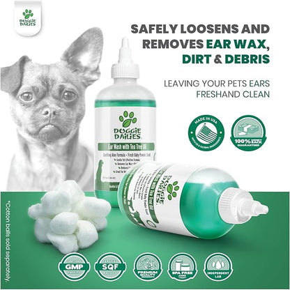Doggie Dailies Cleansing Ear Wash for Dogs with Tea Tree Oil & Soothing Aloe Vera