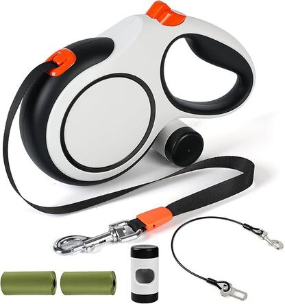 Upgraded Retractable Dog Leash with Chew Proof Cable, 26ft Heavy Duty Dog Leash for Large Dogs up to 110lbs, No-Tangle, Non-Slip Handle, One-Handed Brake, with Poop Bag Holder (Orange, L 26ft)