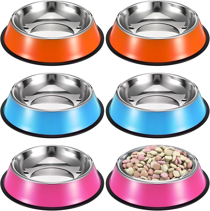 6 Pack Stainless Steel Dog Bowls, Non-Slip Stackable Dog Food and Water Bowls Set with Removable Rubber Base for Small Medium Large Dogs Cats