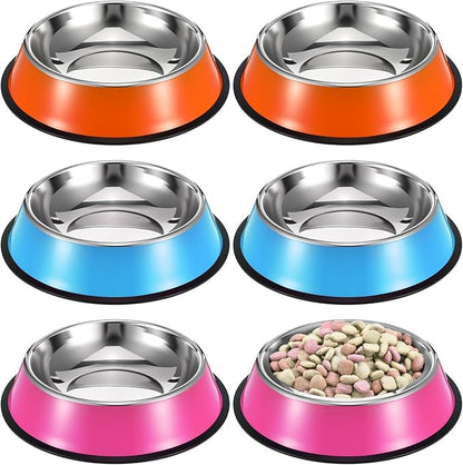 6 Pack Stainless Steel Dog Bowls, Non-Slip Stackable Dog Food and Water Bowls Set with Removable Rubber Base for Small Medium Large Dogs Cats