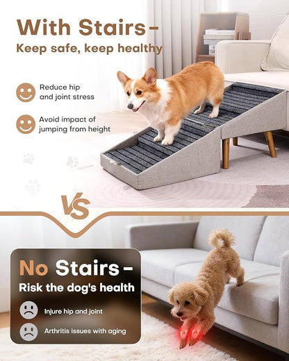 Dog Ramp for Couch and Bed,17.13" H Dog Stairs for Small Dogs and Cats, Foldable 2 in 1 Pet Steps for Medium Large Dogs and Puppy, Split Ottoman Design Pet Ramp（Apricot）