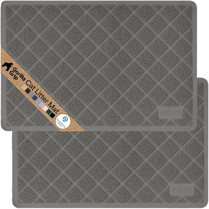 GORILLA GRIP Cat Litter Box Mat, 35x23 2Pack, Cushioned Coil Mesh Litter Trapping Mats, Scatter Control Supplies for Less Mess, Phthalate Free, Ultra Deep Catch Grooves, Rinse or Vacuum to Clean, Gray
