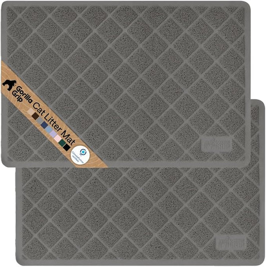 GORILLA GRIP Cat Litter Box Mat, 35x23 2Pack, Cushioned Coil Mesh Litter Trapping Mats, Scatter Control Supplies for Less Mess, Phthalate Free, Ultra Deep Catch Grooves, Rinse or Vacuum to Clean, Gray