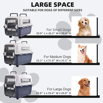 Elevon Plastic Kennels, Plastic Dog Crate, Airline Approved Pet Carrier for Dogs and Cats Longer Traveling, L