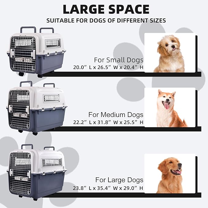 Elevon Plastic Kennels, Plastic Dog Crate, Airline Approved Pet Carrier for Dogs and Cats Longer Traveling, M