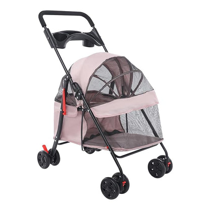 Foldable Pet Stroller w/Lockable Brakes,40lbs Capacity Ventilated Mesh Carrier Cart for Small Medium Dogs & Cats,Dog Stroller (Pale Pinkish Grey)