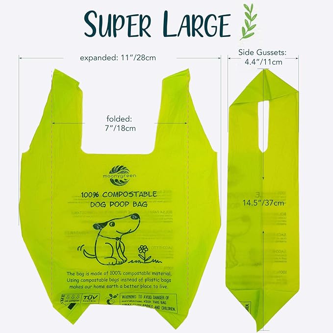 Dog Poop Bag, Compostable Cat Litter Bags with Easy-Tie Handles, Eco-Friendly Pet Waste Bags, Unscented, Vegetable-Based, Extra Thick, Leak Proof, Fits for Dogs and Cat Scoops, 60 Counts