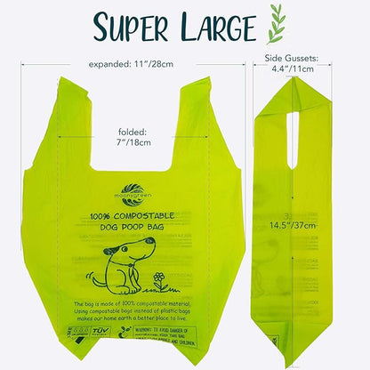 Dog Poop Bag, Compostable Cat Litter Bags with Easy-Tie Handles, Eco-Friendly Pet Waste Bags, Unscented, Vegetable-Based, Extra Thick, Leak Proof, Fits for Dogs and Cat Scoops, 60 Counts