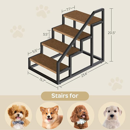 Dog Stairs for Small Dogs, 4-Steps Dog Steps for High Beds and Couch, 20.5”H Pet Steps with Non-Slip, Brown and Black LT01BV