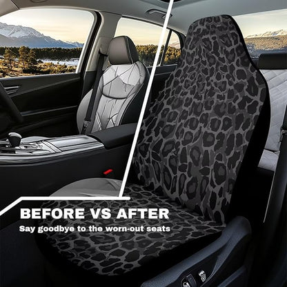 Car Front Seat Covers Waterproof Black Gray Leopard Print Car Seat Cover Auto Interior Accessories 2 Pcs Set Automobile Front Seats Covers Universal Fit for Most Vehicles Women Men