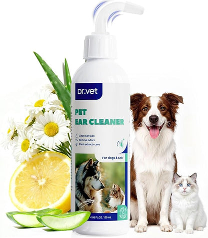 Dog Ear Cleaner Solution– Soft Nozzle Ear Treatment for Dogs & Cats, Gently Remove Dog Ear Wax & Debris, Soothe Ear Itching & inflammation, Odor Pet Ear Wash with Aloe Vera & Persimmon – 4.06 fl oz