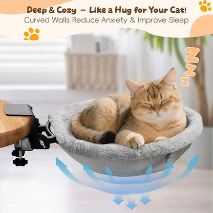 L&W BROS.Cat Desk Bed – Supports Up to 50 lbs, 18"x18"Removable Machine-Washable Plush Cover, Comfortable Cat Perch for Indoor, Space-Saving Foldable Design Cat Bed for Gaming Desks, Home Office