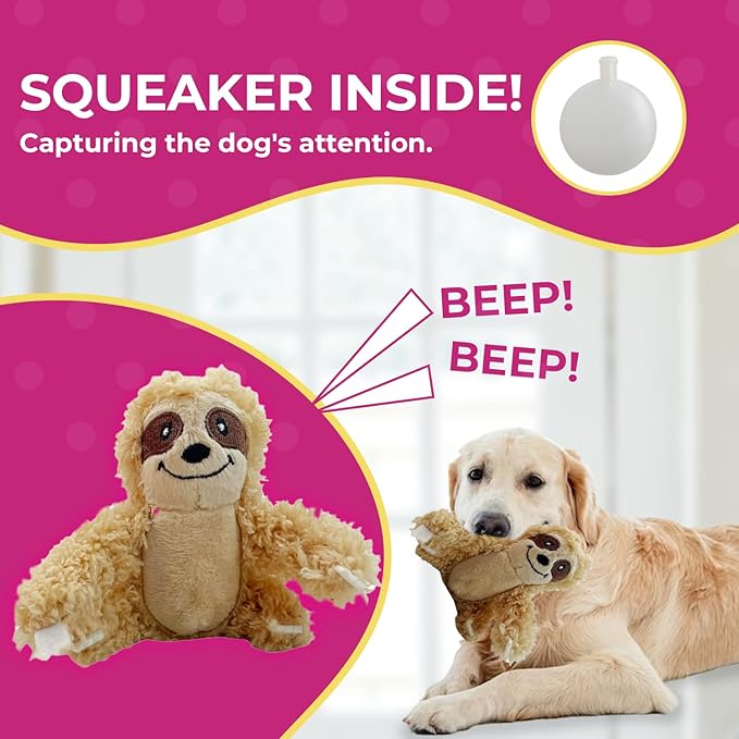 Glow Pups Hide and Seek Dog Toy, Interactive Burrow Dog Toy with Squeaker, Plush Sloth in Tree Trunk, Promotes Mental Stimulation, Easy to Clean, Small 8 x 5.5 inches, Brown (Small Sloth Tree)