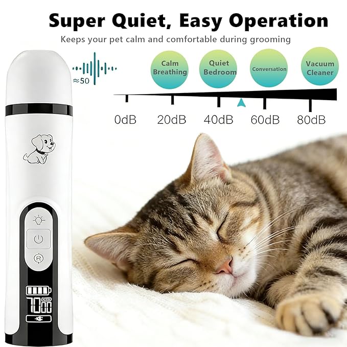 2026 New Ultra Quiet Pets Nail Grinder with 2 Lights,Adjustable 3 Speeds Dog Nail Trimmers,2000mAh Rechargeable,Painless Paws Grooming Pro for Small Medium Large Dogs & Cats (2 Replacement Heads)