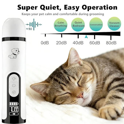 2026 New Ultra Quiet Pets Nail Grinder with 2 Lights,Adjustable 3 Speeds Dog Nail Trimmers,2000mAh Rechargeable,Painless Paws Grooming Pro for Small Medium Large Dogs & Cats (2 Replacement Heads)