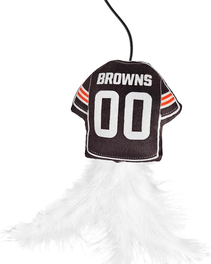 NFL Cleveland Browns Team Jersey Wand with CAT NIP, Cat Toy Jersey Shaped Plush Teaser Toy for Cats & Kittens - Interactive Pet Toy for Play & Exercise