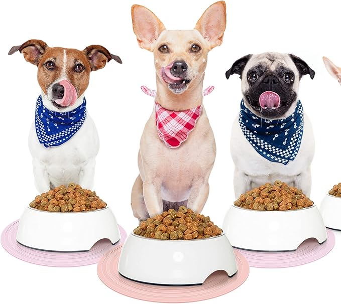 2 Pieces Silicone Pet Food Mat Pet Feeding Mat for Dog and Cat Food Bowl Placemat Preventing Food and Water Overflow Suitable for Medium and Small Pet, 9.5 x 9.5 Inch and 7.1 x 7.1 Inch (Pink)