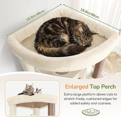 Globlazer Extra Large Cat Tree, 78 inch Sturdy Tall Cat Tree Tower for Indoor Multiple Large Adult Cats Kittens with 6 Scratching Posts, Enlarged Top Perch, 2 Padded Condos, S78G, Beige