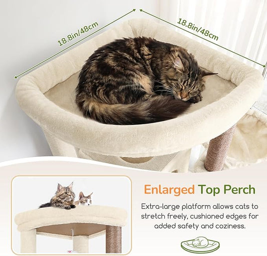 Globlazer Extra Large Cat Tree, 78 inch Sturdy Tall Cat Tree Tower for Indoor Multiple Large Adult Cats Kittens with 6 Scratching Posts, Enlarged Top Perch, 2 Padded Condos, S78G, Beige