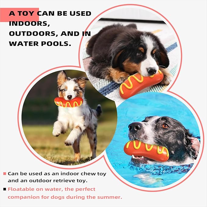 Large Size Hotdog Squeaky Dog Toy for Medium/Large Dogs Breed Aggressive Chewers Durable Bouncy Squeak Toys