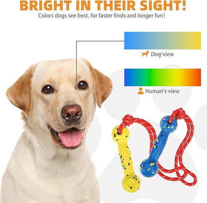KOOLTAIL Floating Dog Pool Toys, Tough Interactive Water Fetch Bumpers with Durable Rope for Small Medium Large Dogs, 2 Pack Bright Dog Chew Toys Summer Outdoor Training Teething, Yellow&Blue