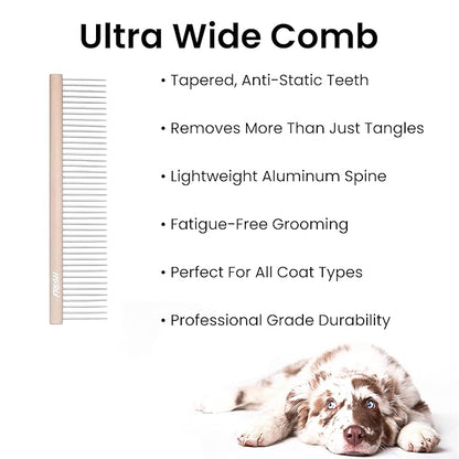 Fresh Ultra Wide Metal Pet Comb, Oval Aluminum Handle, Wide Tooth Spacing, Metal Grooming Comb for Dogs, 7.5"