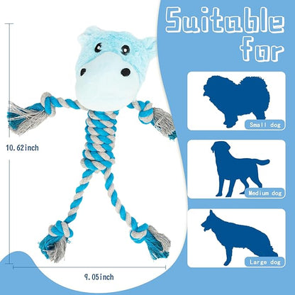 JMZDS&JL Tough Dog Toys for Puppies and Small-Medium Dogs, Tug of War and Plush Stuffed Animals for Teething and Chewing Fun (Hippo)
