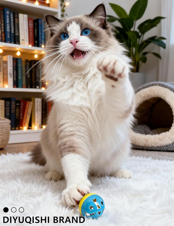 26 Pcs Cat Ball Toys Set for Indoor Cats, Bored Kitten Interactive Bell Balls & Shiny Fluffy Spheres (1.5'' - 2.1'')