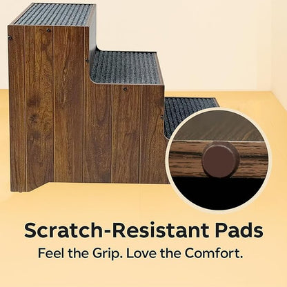 Furniture Style Dog Stairs, Wooden Pet Steps for Small Medium Dogs Cats, 3-Step Tall Solid Dog Ladders for High Bed, Couch, Sofa – Ideal for Elderly, Injured, Recovering or Short-Legged Pets
