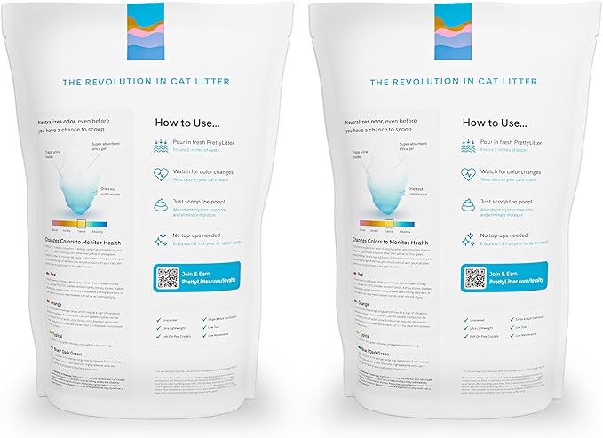 PrettyLitter Health Monitoring Cat Litter (Unscented, Non Clumping) | Lightweight & Low Tracking, Color Changing Silica Gel Crystals, Advanced Odor Control — 6 Lbs, Pack of 2 (Up to 2 Month Supply)