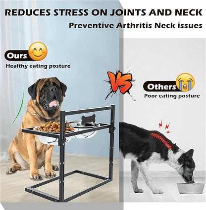 SHAINFUN Elevated Dog Feeder for Large Breeds, Adjustable Height Raised Dog Bowl Stand with 3000ML Stainless Steel Bowls