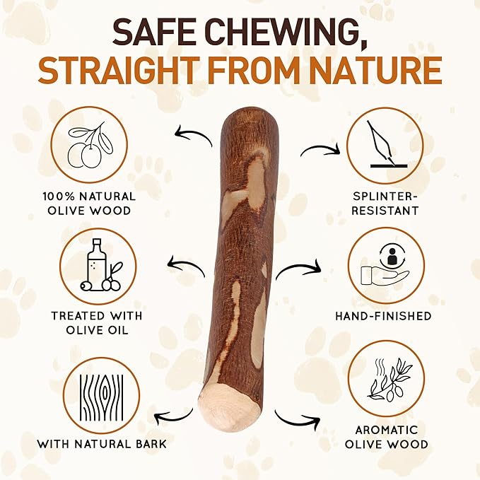 Wildfang® Olive Wood Chewing Sticks for Dogs, Medium - Tough Chew Toys for Aggressive Chewers, Puppy Chew Toys for Teething, Training for Chewing Muscles, Olive Wood Stick for Dog (33-55lbs)
