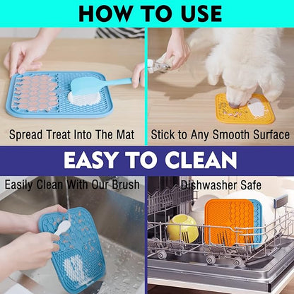 Dog Licking Mat, 3 Pcs Large Licking Mat for Dogs with Suction for Anxiety, Peanut Butter Dog Licking Mat Slow Feeder Dispensing Treater Lick Pad for Dogs Cats Grooming Bathing and Training