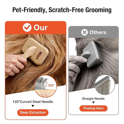 UTEE Large Slicker Brush for Large Dogs - Extra Wide Pet Grooming Tool for Golden Retrievers, Samoyeds & Huskies - Long Pin Slicker for Thick Double Coats - Professional De-shedding Action