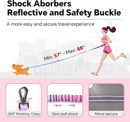 QQPETS Hands Free Dog Leash with Car Seat Belt, Adjustable No Pull Bungee Dog Running Waist Leash, Versatile Crossbody Rope for Walking, Jogging and Hiking