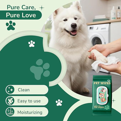 NAVZA® Dog Wipes for Dogs and Cats - Extra Large & Thick Pet Wipes, Moisture-Rich Hydrating Wipes, Hypoallergenic & Rinse-Free Wipes for Body, Face, Paws, Butt, Ears & Eyes - (7.87 x 7.87 in)