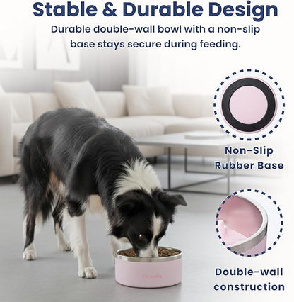 PawsPik 64oz 18/8 Stainless Steel Slow Feeder Dog Bowl, Double-Wall Non-Slip Metal Dog Bowl for Fast Eating Medium & Large Breeds, Detachable Slow Feeder Insert, Dishwasher Safe (Cherry Blossom Pink)