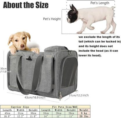 HSC PET Grey Cat Carriers Soft Small Dogs Carrier Airline Approved,Soft-Sided Pets Carrier with Large Pockets,Active Sunshades Curtains,Lightweight,Keeped Shape (Hold up Well)