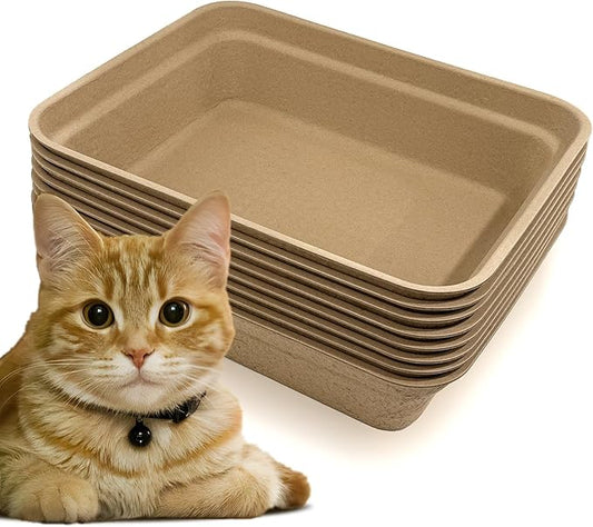 8 Pack Disposable Cat Litter Box, 17 x 13.2 x 4 Inch Large Kitty Litter Box Pans Paper Cat Litter Tray for Hamster, Guinea Pig, Rabbit, Portable