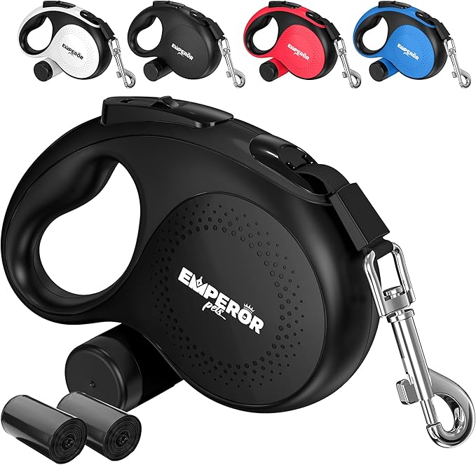 Emperor Pets 26 ft Retractable Dog Leash Black - Heavy Duty Retractable Pet Leash with Anti-Slip Grip for Medium to Large Dogs up to 110 lbs -Aura BB26
