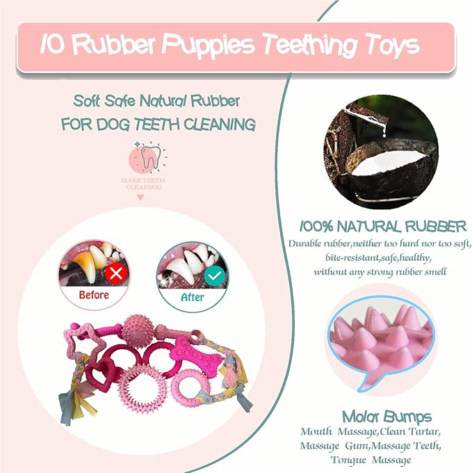 20Pcs Puppy Teething Toys Cute Chew Toy Bundle for Puppies Includes Plush Squeaky Toys,Rubber Ball,Rope Toy,TPR Bone,Dental Chew Ring-Interactive Dog Toy Gift for Small Medium Dogs with Storage Bag