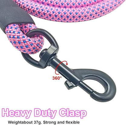MayPaw Heavy Duty Rope Dog Leash, 6/8/10FT Nylon Pet Leash, Soft Padded Handle Thick Lead Leashes for Large Medium Dogs Walking Training Roaming (Pink-Blue dot, 1/2" * 10')