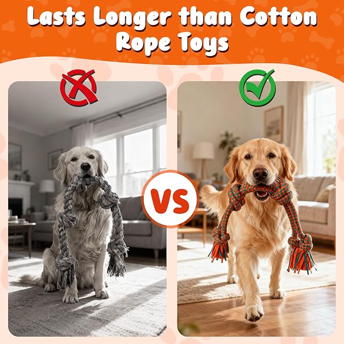Interactive Dog Rope Toy for Large & Medium Dogs – Durable Tug of War Toy for Training, Boredom Relief & Teeth Cleaning, Safe Cotton Chew Toy for Daily Play (Small)